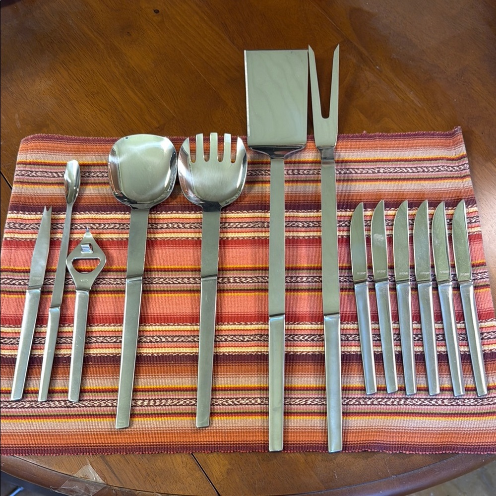 Vintage MCM Arthur Salm Austria Stainless Steel Serving pieces and Steak Knives